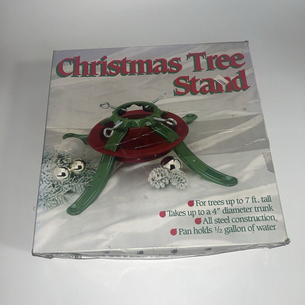 Christmas Tree Stand Metal Vintage 7’ Real Tree Red Green